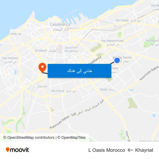 Khayriat to L Oasis Morocco map