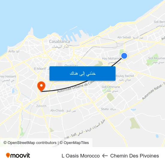 Chemin Des Pivoines to L Oasis Morocco map