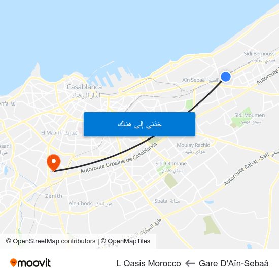 Gare D'Aïn-Sebaâ to L Oasis Morocco map