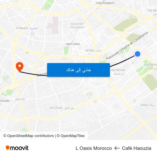 Café Haouzia to L Oasis Morocco map