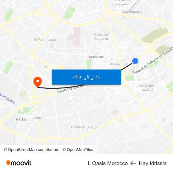 Hay Idrissia to L Oasis Morocco map