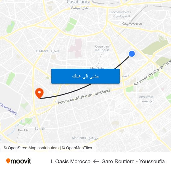 Gare Routière - Youssoufia to L Oasis Morocco map