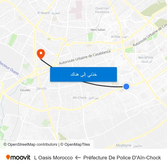 Préfecture De Police D'Aïn-Chock to L Oasis Morocco map
