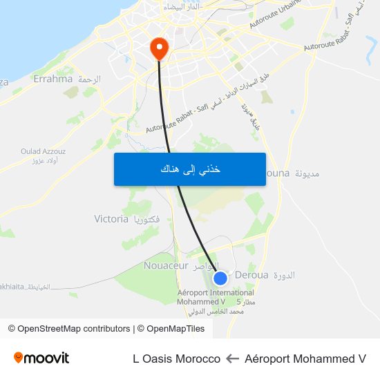 Aéroport Mohammed V to L Oasis Morocco map