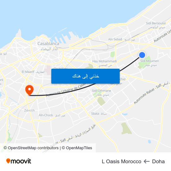 Doha to L Oasis Morocco map