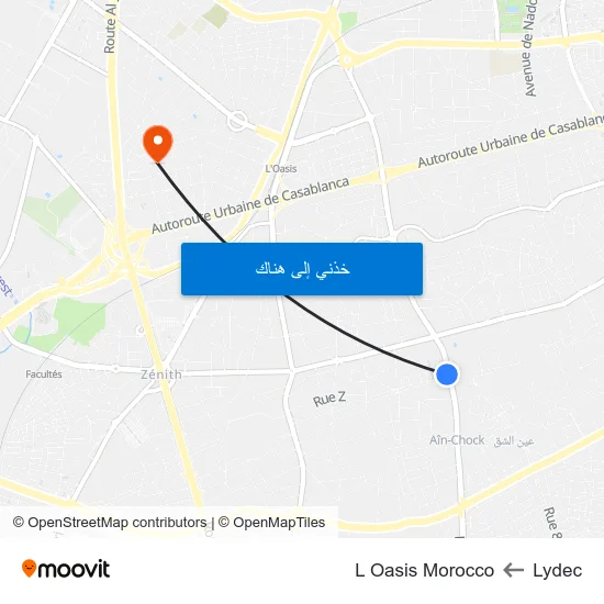 Lydec to L Oasis Morocco map