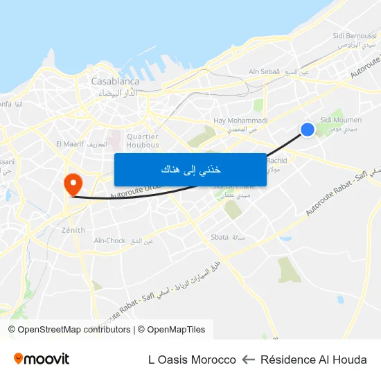 Résidence Al Houda to L Oasis Morocco map
