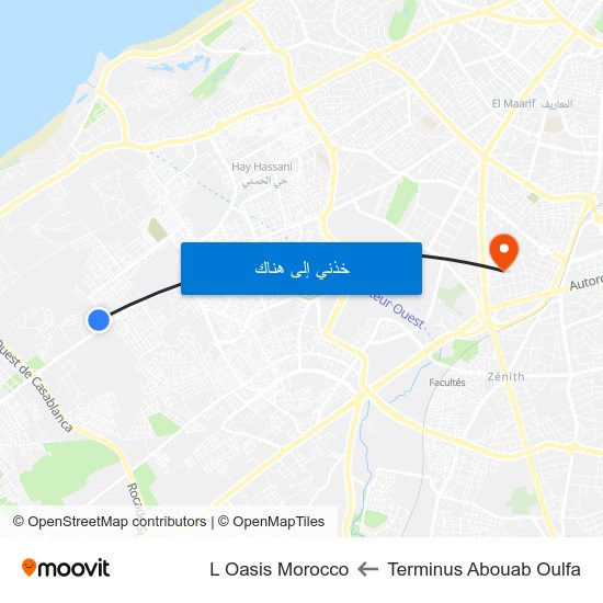 Terminus Abouab Oulfa to L Oasis Morocco map