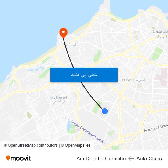 Anfa Clubs to Aïn Diab La Corniche map
