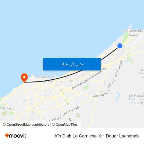 Douar Lachehab to Aïn Diab La Corniche map