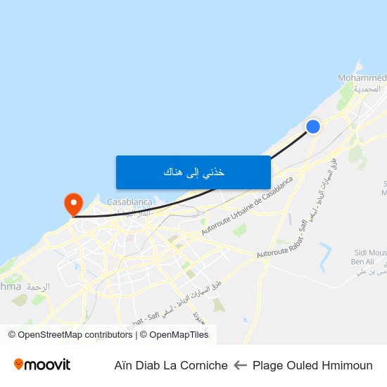 Plage Ouled Hmimoun to Aïn Diab La Corniche map
