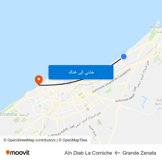 Grande Zenata to Aïn Diab La Corniche map