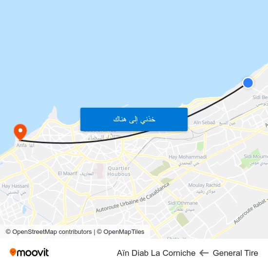 General Tire to Aïn Diab La Corniche map