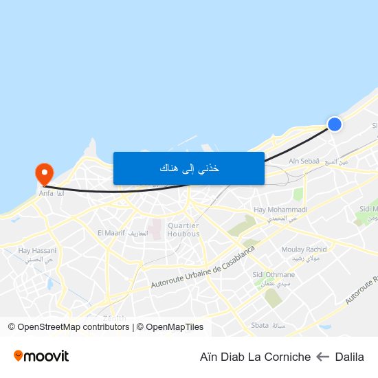 Dalila to Aïn Diab La Corniche map