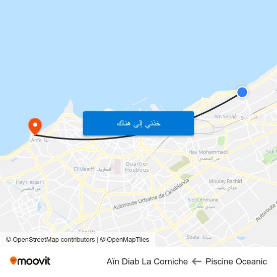 Piscine Oceanic to Aïn Diab La Corniche map