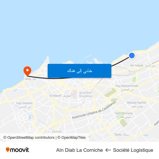 Société Logistique to Aïn Diab La Corniche map
