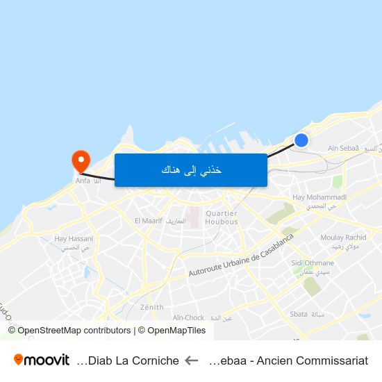 Aïn-Sebaa - Ancien Commissariat to Aïn Diab La Corniche map