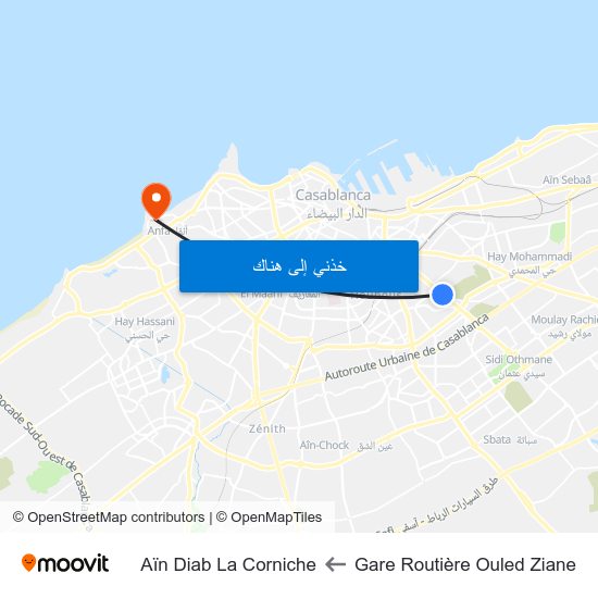 Gare Routière Ouled Ziane to Aïn Diab La Corniche map