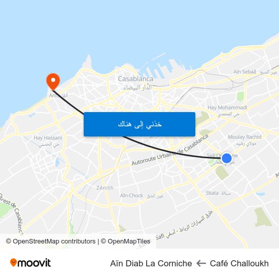 Café Challoukh to Aïn Diab La Corniche map
