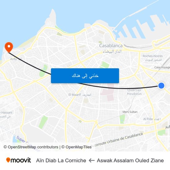 Aswak Assalam Ouled Ziane to Aïn Diab La Corniche map