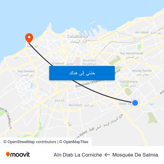 Mosquée De Salmia to Aïn Diab La Corniche map