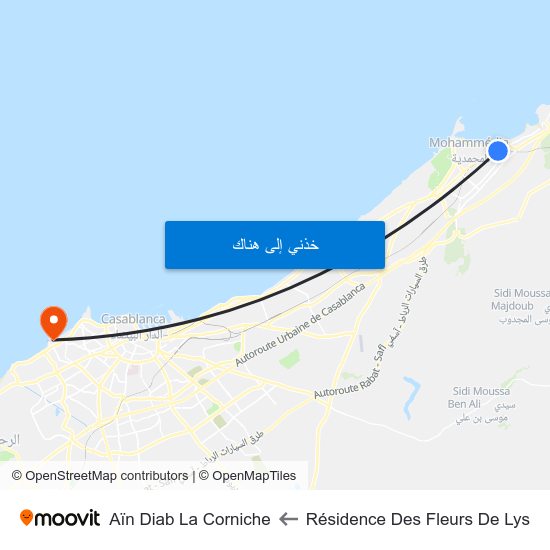 Résidence Des Fleurs De Lys to Aïn Diab La Corniche map