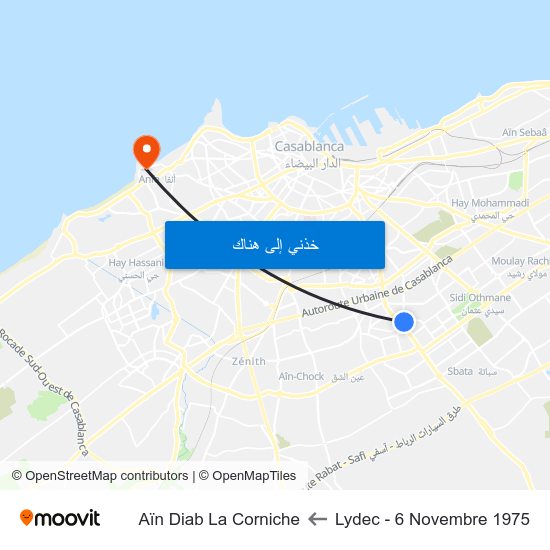 Lydec - 6 Novembre 1975 to Aïn Diab La Corniche map