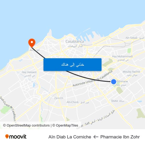 Pharmacie Ibn Zohr to Aïn Diab La Corniche map