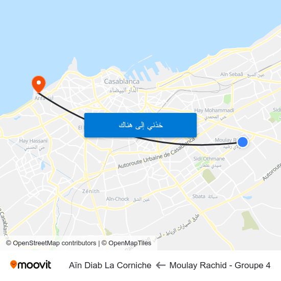 Moulay Rachid - Groupe 4 to Aïn Diab La Corniche map