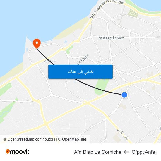 Ofppt Anfa to Aïn Diab La Corniche map