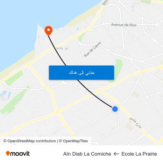 Ecole La Prairie to Aïn Diab La Corniche map