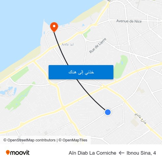 Ibnou Sina, 4 to Aïn Diab La Corniche map
