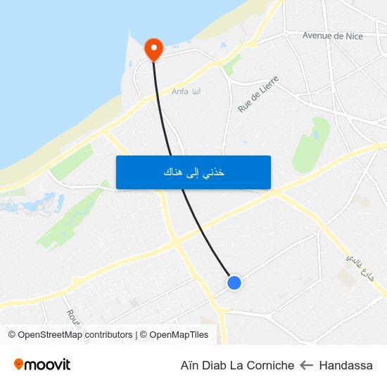 Handassa to Aïn Diab La Corniche map