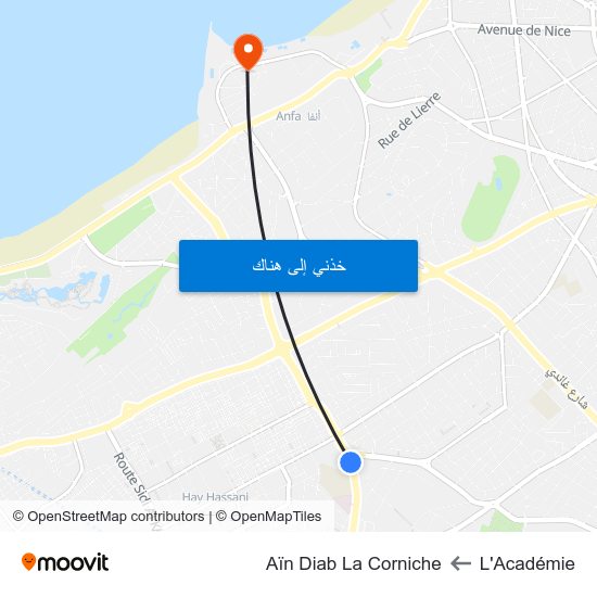 L'Académie to Aïn Diab La Corniche map