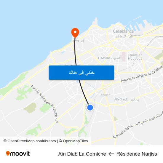 Résidence Narjiss to Aïn Diab La Corniche map