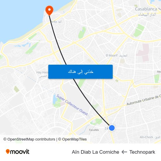 Technopark to Aïn Diab La Corniche map