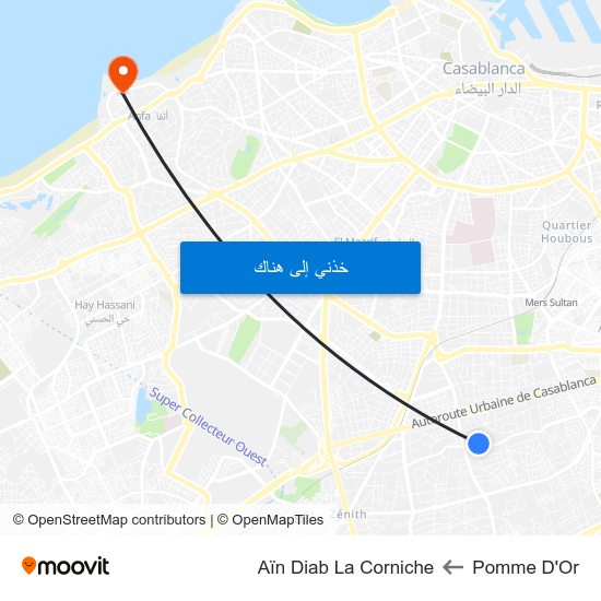 Pomme D'Or to Aïn Diab La Corniche map