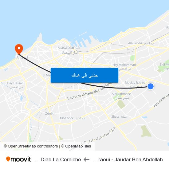 Sahraoui - Jaudar Ben Abdellah to Aïn Diab La Corniche map