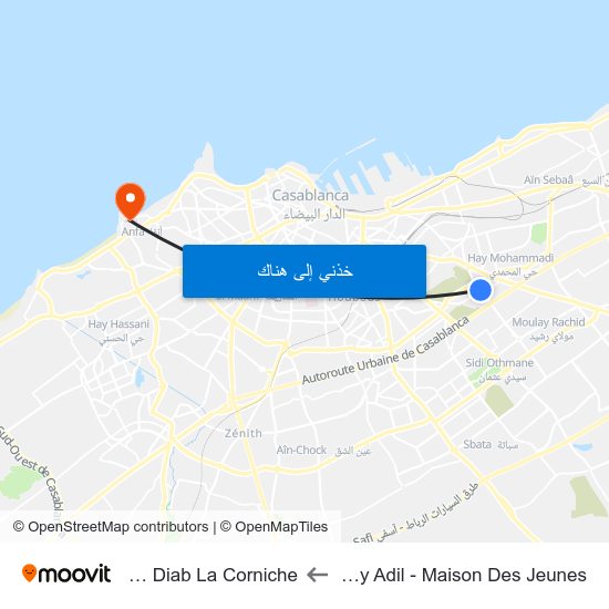 Hay Adil - Maison Des Jeunes to Aïn Diab La Corniche map