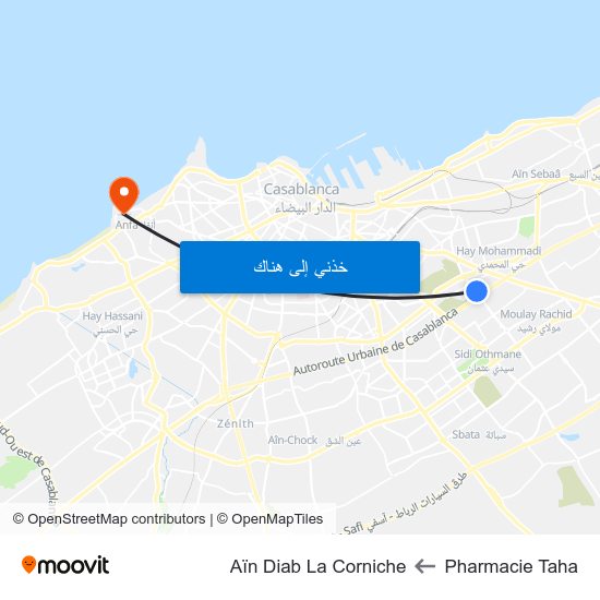 Pharmacie Taha to Aïn Diab La Corniche map