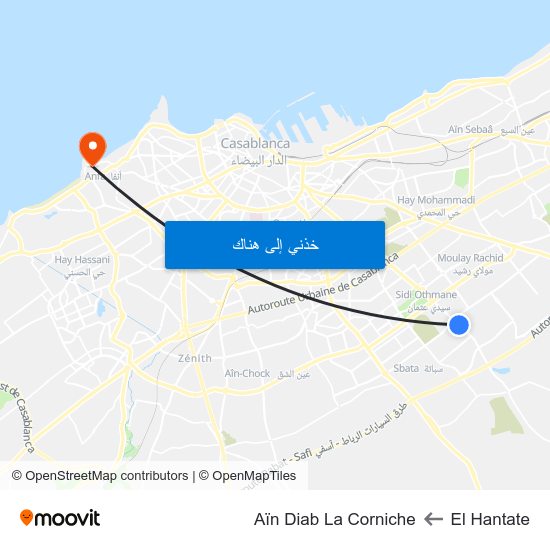 El Hantate to Aïn Diab La Corniche map