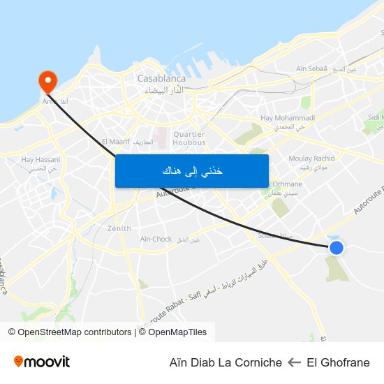 El Ghofrane to Aïn Diab La Corniche map