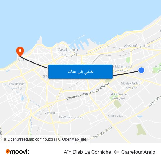 Carrefour Araib to Aïn Diab La Corniche map