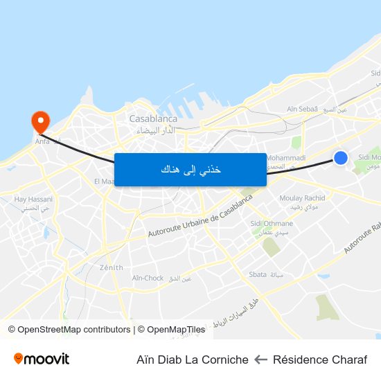 Résidence Charaf to Aïn Diab La Corniche map