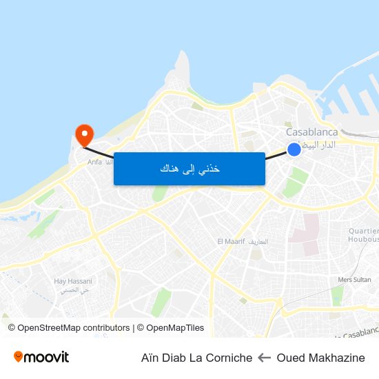 Oued Makhazine to Aïn Diab La Corniche map