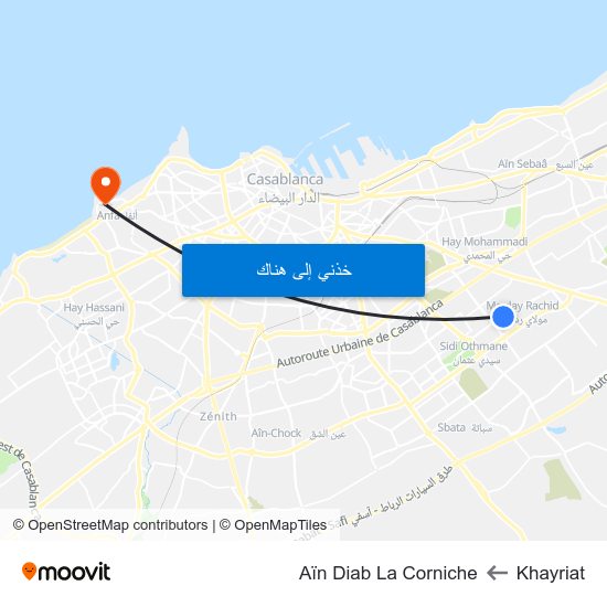 Khayriat to Aïn Diab La Corniche map