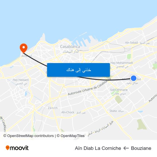 Bouziane to Aïn Diab La Corniche map