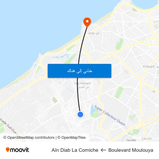 Boulevard Moulouya to Aïn Diab La Corniche map