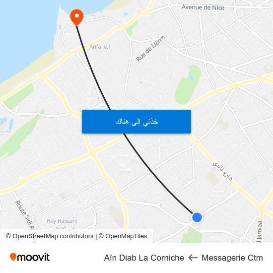 Messagerie Ctm to Aïn Diab La Corniche map