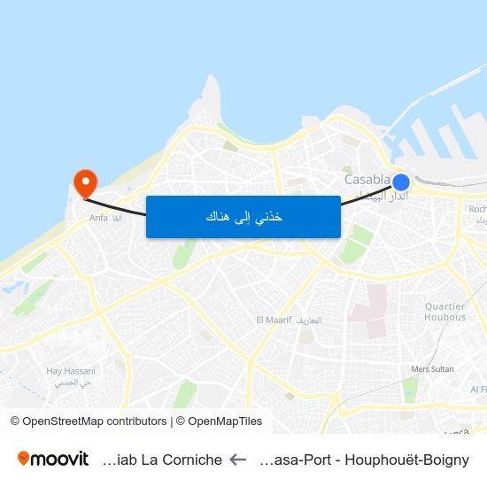 Gare Casa-Port - Houphouët-Boigny to Aïn Diab La Corniche map